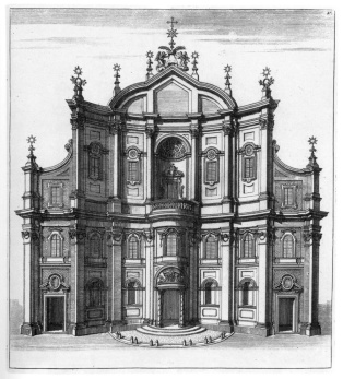 Borromini Facade of Oratorio dei Filippini (as drawn by Barriere, 1720 engraving)